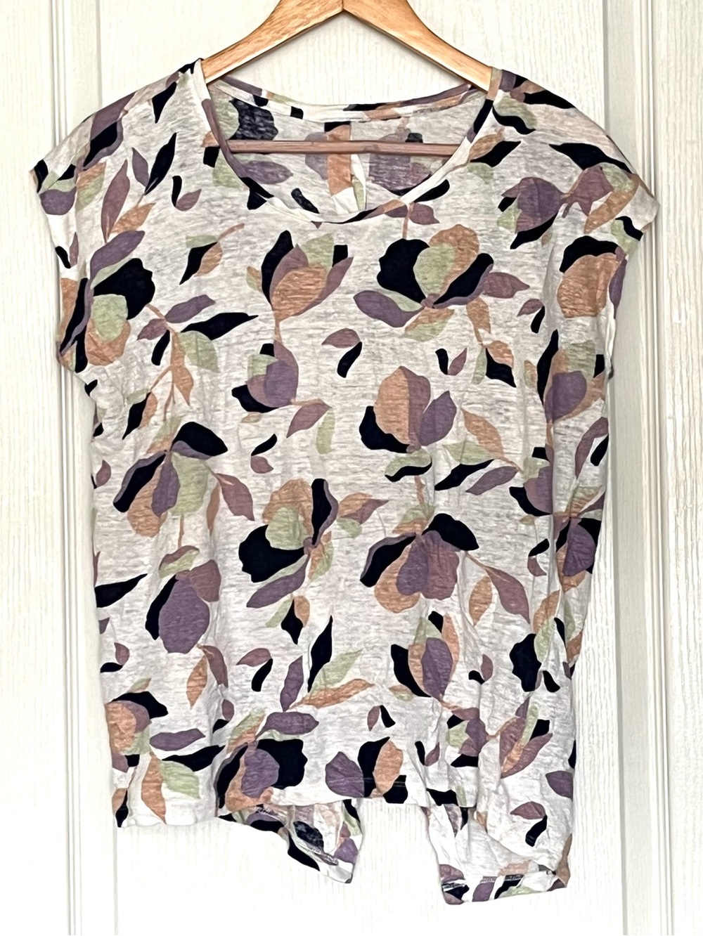 Rachel Zoe 100% Linen Sleeveless Button Front Floral Top Blouse Size L RN 75343